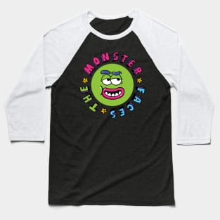 Funny Green Monster Face With Smiling Eyes Baseball T-Shirt